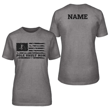 Pole Vault Mom Horizontal Flag With Pole Vaulter Name on a Unisex T-Shirt with a Black Graphic