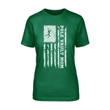 Pole Vault Mom Vertical Flag on a Unisex T-Shirt with a White Graphic