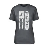 Pole Vault Mom Vertical Flag on a Unisex T-Shirt with a White Graphic