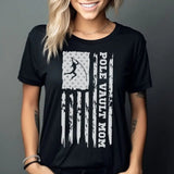 Pole Vault Mom Vertical Flag on a Unisex T-Shirt with a White Graphic