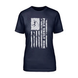 Pole Vault Mom Vertical Flag on a Unisex T-Shirt with a White Graphic