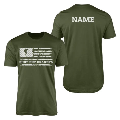 Shot put Grandpa Horizontal Flag With Shot putter Name on a Men's T-Shirt with a White Graphic