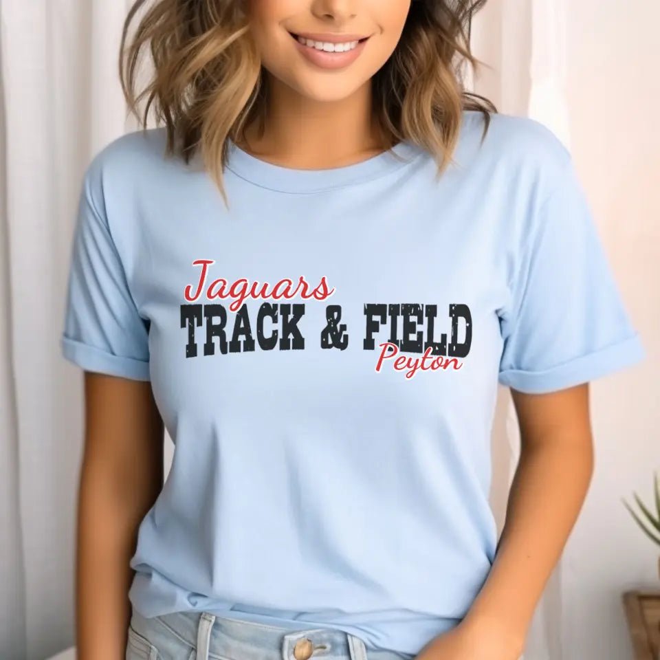 Custom Shot put Mascot and Shot putter Name on a Unisex T-Shirt with a Black Graphic