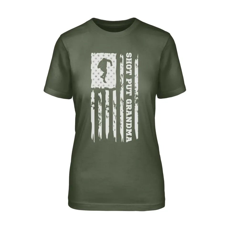 Shot put Grandma Vertical Flag on a Unisex T-Shirt with a White Graphic