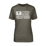 Shot put Grandma Horizontal Flag on a Unisex T-Shirt with a White Graphic