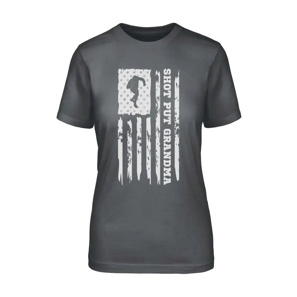 Shot put Grandma Vertical Flag on a Unisex T-Shirt with a White Graphic
