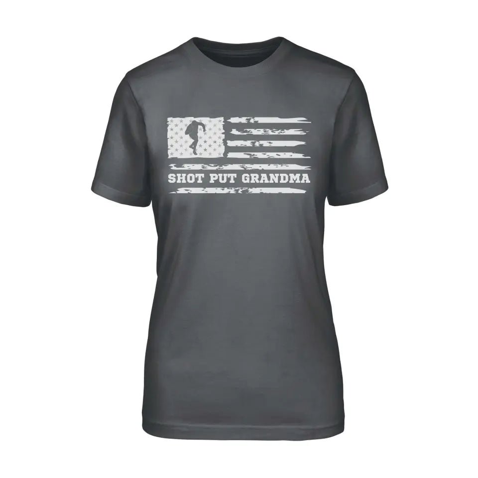 Shot put Grandma Horizontal Flag on a Unisex T-Shirt with a White Graphic