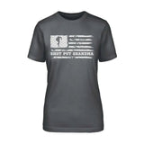 Shot put Grandma Horizontal Flag on a Unisex T-Shirt with a White Graphic