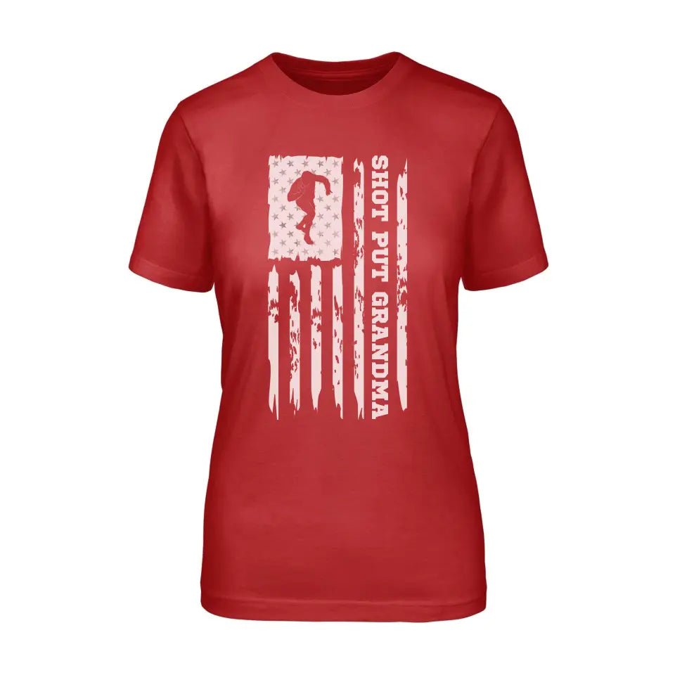 Shot put Grandma Vertical Flag on a Unisex T-Shirt with a White Graphic