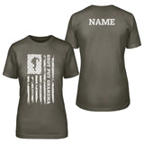 Shot put Grandma Vertical Flag With Shot putter Name on a Unisex T-Shirt with a White Graphic