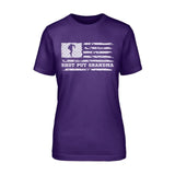 Shot put Grandma Horizontal Flag on a Unisex T-Shirt with a White Graphic