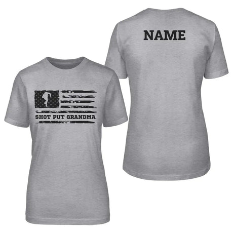 Shot put Grandma Horizontal Flag With Shot putter Name on a Unisex T-Shirt with a Black Graphic