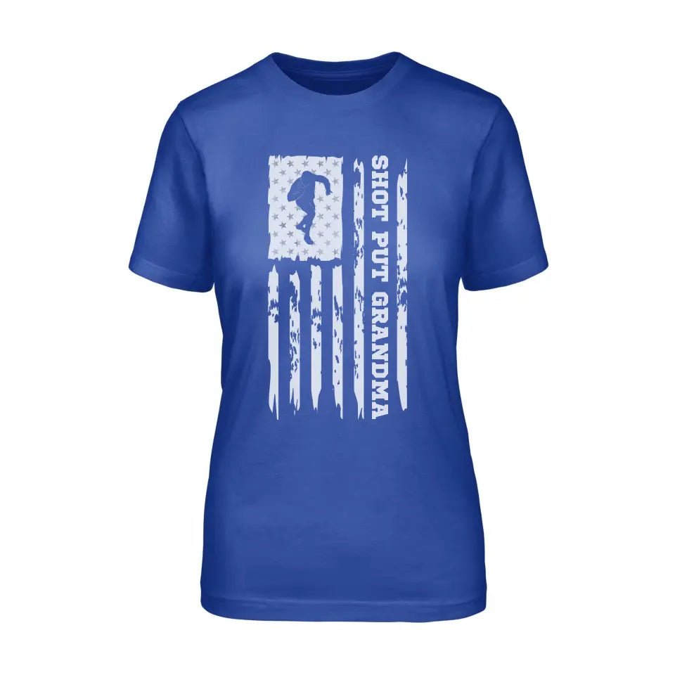 Shot put Grandma Vertical Flag on a Unisex T-Shirt with a White Graphic