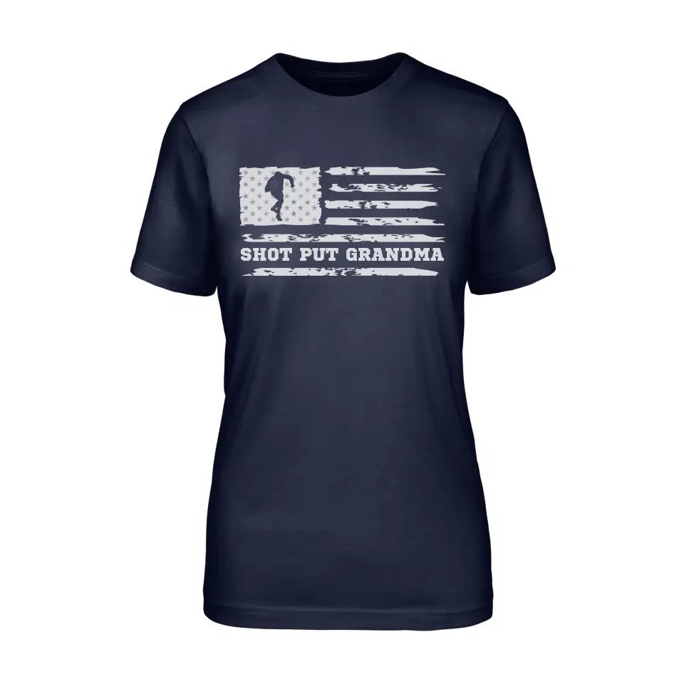 Shot put Grandma Horizontal Flag on a Unisex T-Shirt with a White Graphic