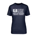 Shot put Grandma Horizontal Flag on a Unisex T-Shirt with a White Graphic