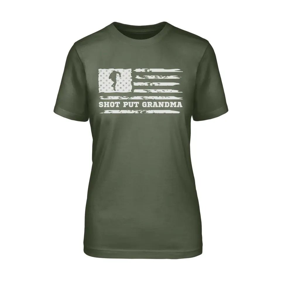 Shot put Grandma Horizontal Flag on a Unisex T-Shirt with a White Graphic