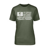 Shot put Grandma Horizontal Flag on a Unisex T-Shirt with a White Graphic
