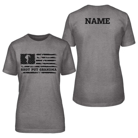 Shot put Grandma Horizontal Flag With Shot putter Name on a Unisex T-Shirt with a Black Graphic