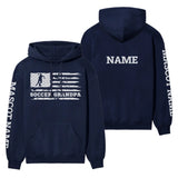 Soccer Grandpa Horizontal Flag With Soccer Player Name on a Hoodie with a White Graphic