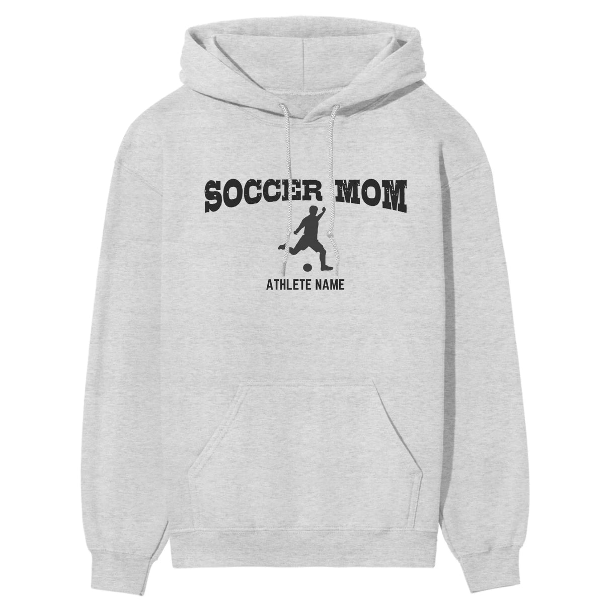 Soccer Mom with Soccer Player Icon and Soccer Player Name on a Hoodie with a Black Graphic