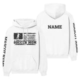 Soccer Mom Horizontal Flag With Soccer Player Name on a Hoodie with a Black Graphic