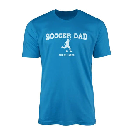 Soccer Dad with Soccer Player Icon and Soccer Player Name on a Men's T-Shirt with a White Graphic