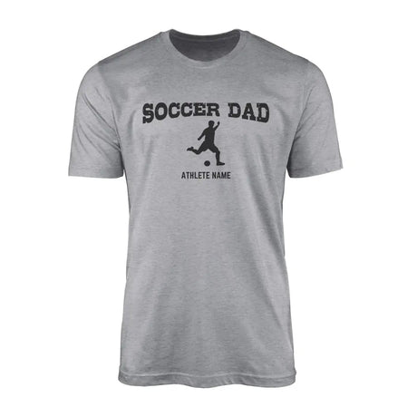 Soccer Dad with Soccer Player Icon and Soccer Player Name on a Men's T-Shirt with a Black Graphic