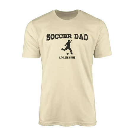 Soccer Dad with Soccer Player Icon and Soccer Player Name on a Men's T-Shirt with a Black Graphic