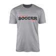 Custom Soccer Mascot and Soccer Player Name on a Men's T-Shirt with a Black Graphic