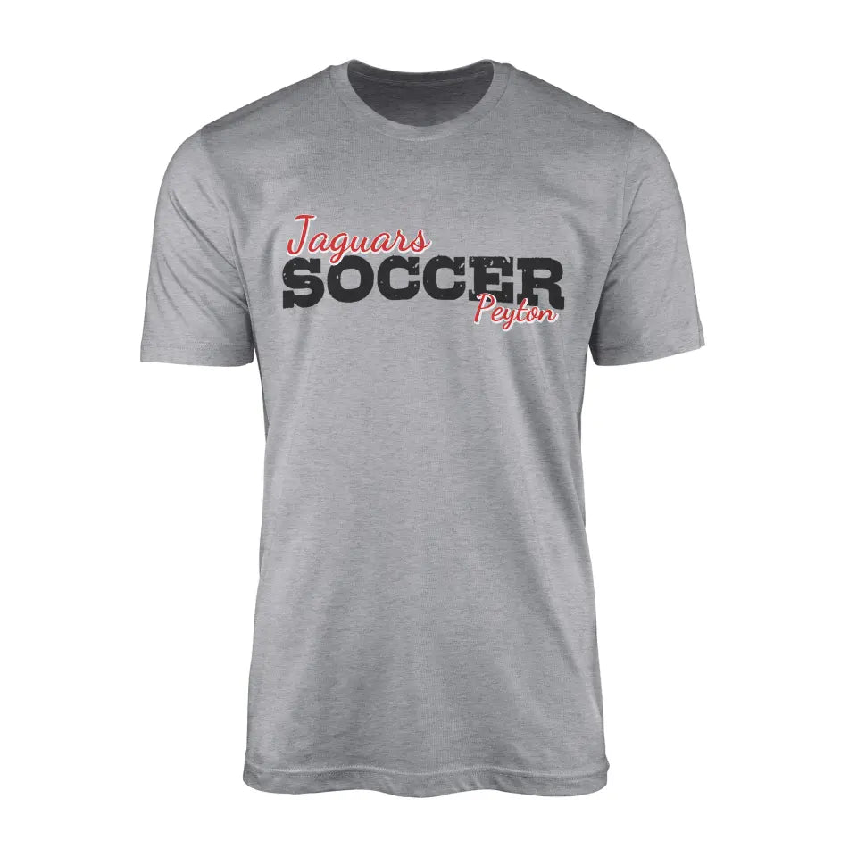 Custom Soccer Mascot and Soccer Player Name on a Men's T-Shirt with a Black Graphic