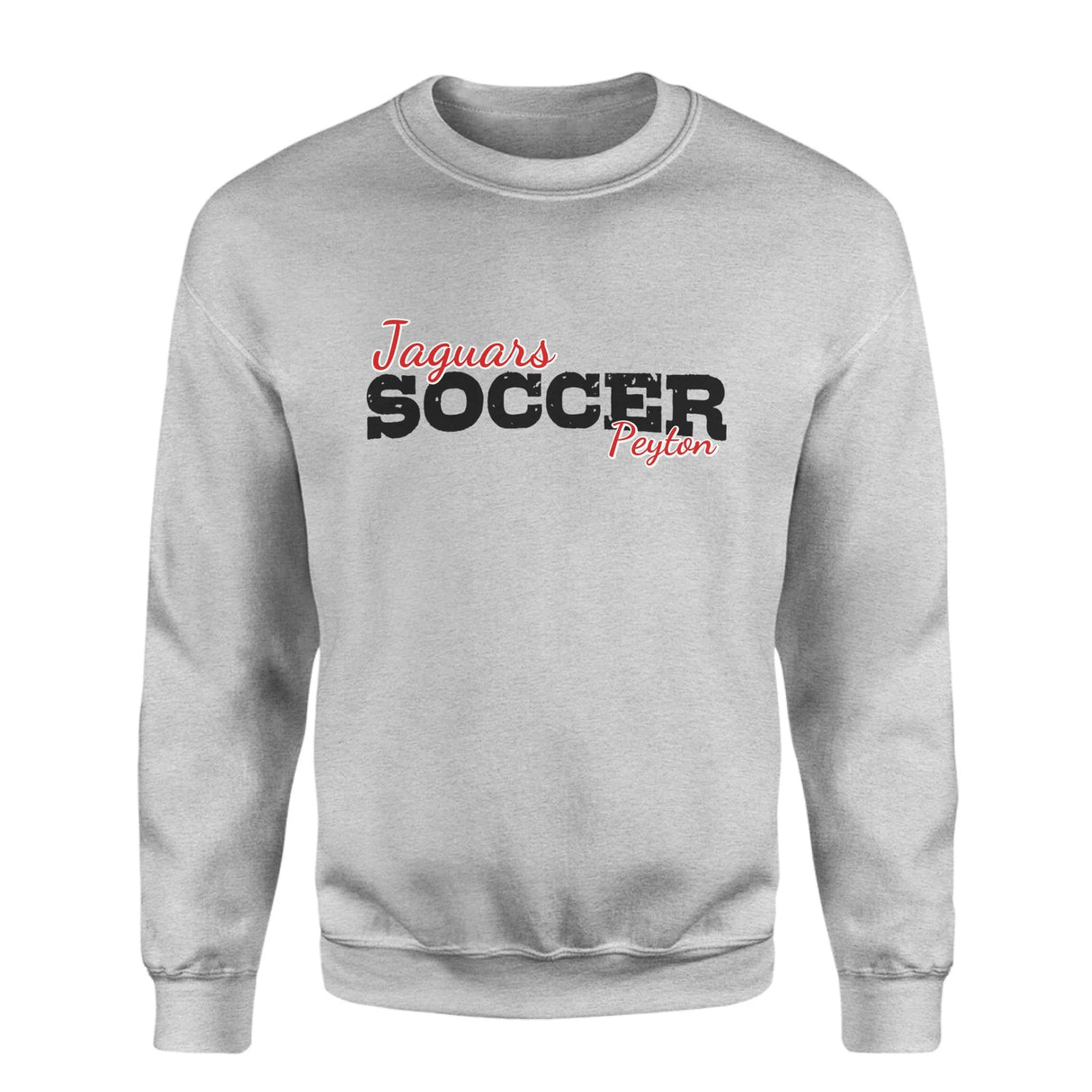 Custom Soccer Mascot and Soccer Player Name on a Sweatshirt with a Black Graphic