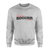 Custom Soccer Mascot and Soccer Player Name on a Sweatshirt with a Black Graphic