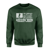 Soccer Mom Horizontal Flag on a Sweatshirt with a White Graphic