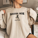 Soccer Mom with Soccer Player Icon and Soccer Player Name on a Sweatshirt with a Black Graphic