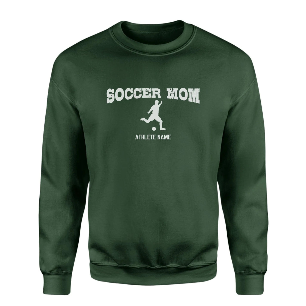 Soccer Mom with Soccer Player Icon and Soccer Player Name on a Sweatshirt with a White Graphic