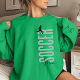 Personalized Soccer Mom on a Sweatshirt With Mascot, Icon, and Soccer Player Name on Sleeve on a Sweatshirt