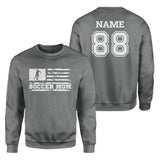 Soccer Mom Horizontal Flag With Soccer Player Name on a Sweatshirt with a White Graphic