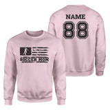 Soccer Mom Horizontal Flag With Soccer Player Name on a Sweatshirt with a Black Graphic