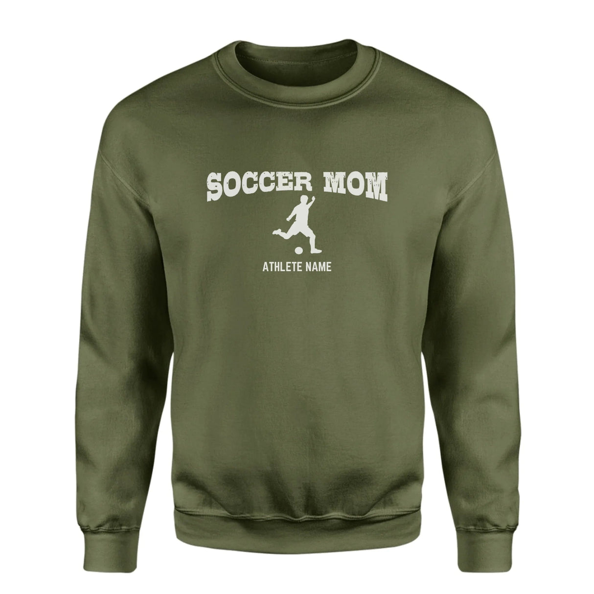 Soccer Mom with Soccer Player Icon and Soccer Player Name on a Sweatshirt with a White Graphic