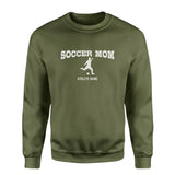 Soccer Mom with Soccer Player Icon and Soccer Player Name on a Sweatshirt with a White Graphic