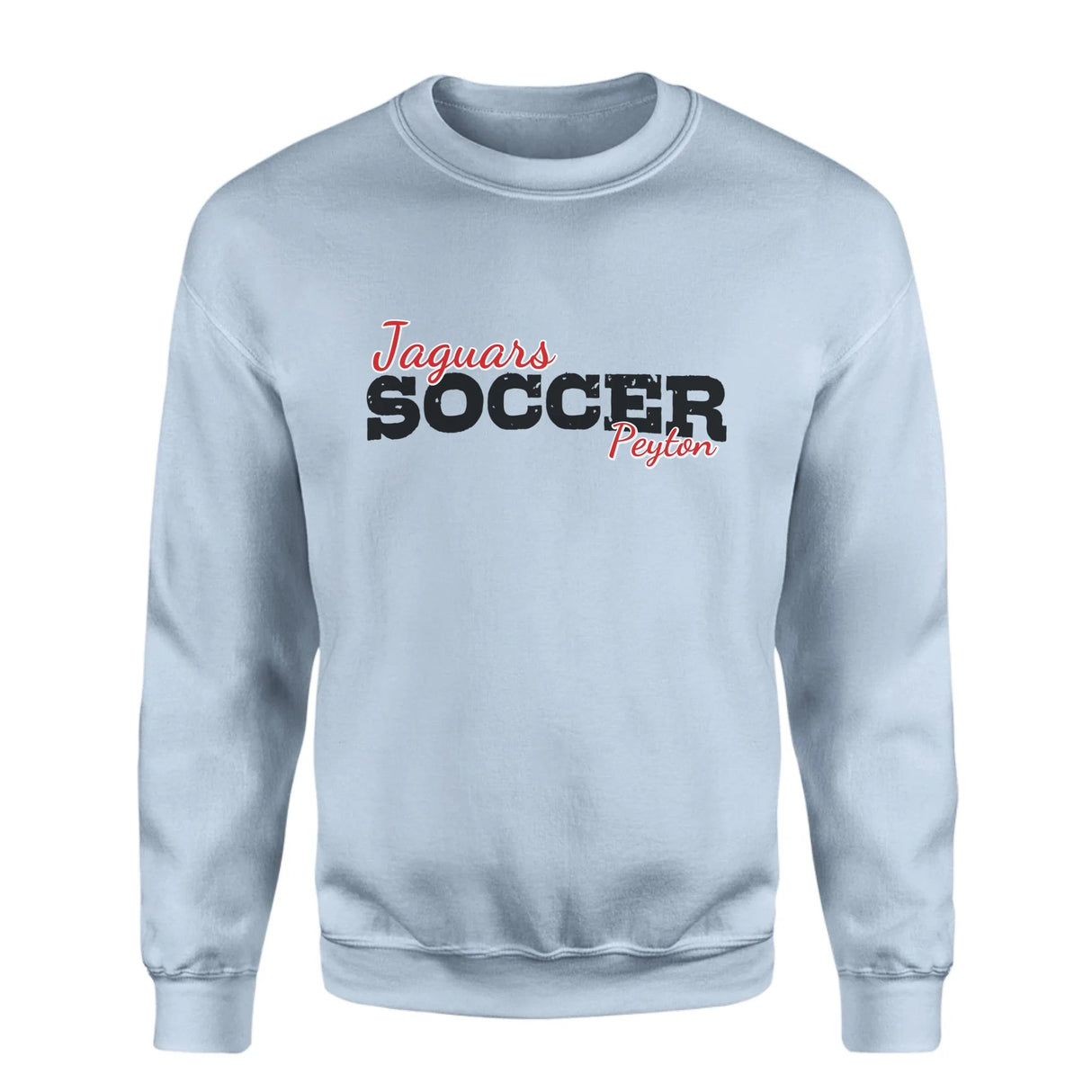 Custom Soccer Mascot and Soccer Player Name on a Sweatshirt with a Black Graphic