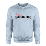 Custom Soccer Mascot and Soccer Player Name on a Sweatshirt with a Black Graphic