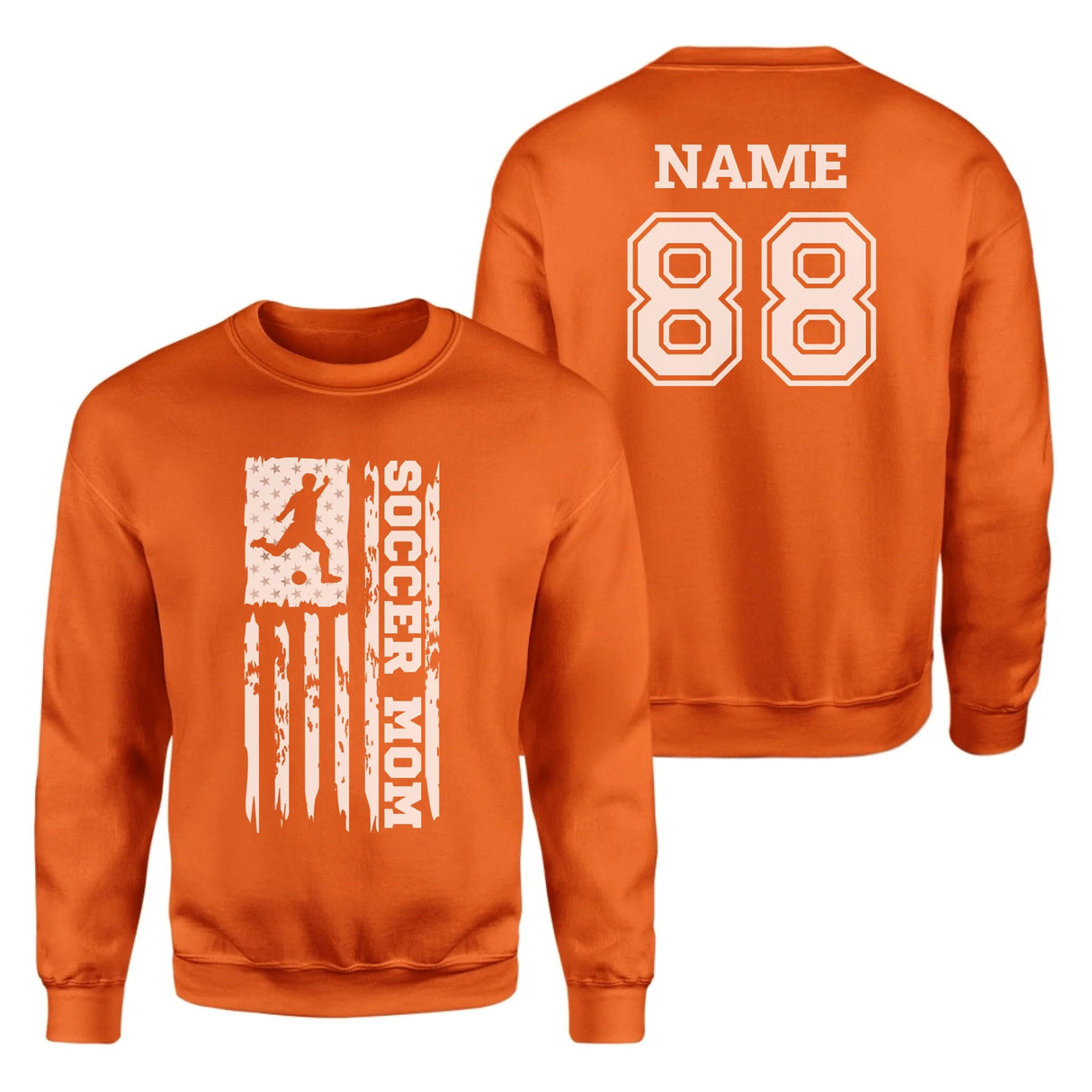 Soccer Mom Vertical Flag With Soccer Player Name on a Sweatshirt with a White Graphic