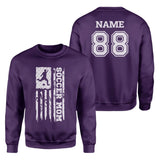Soccer Mom Vertical Flag With Soccer Player Name on a Sweatshirt with a White Graphic