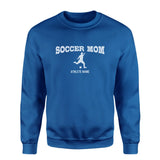 Soccer Mom with Soccer Player Icon and Soccer Player Name on a Sweatshirt with a White Graphic