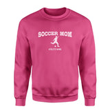 Soccer Mom with Soccer Player Icon and Soccer Player Name on a Sweatshirt with a White Graphic