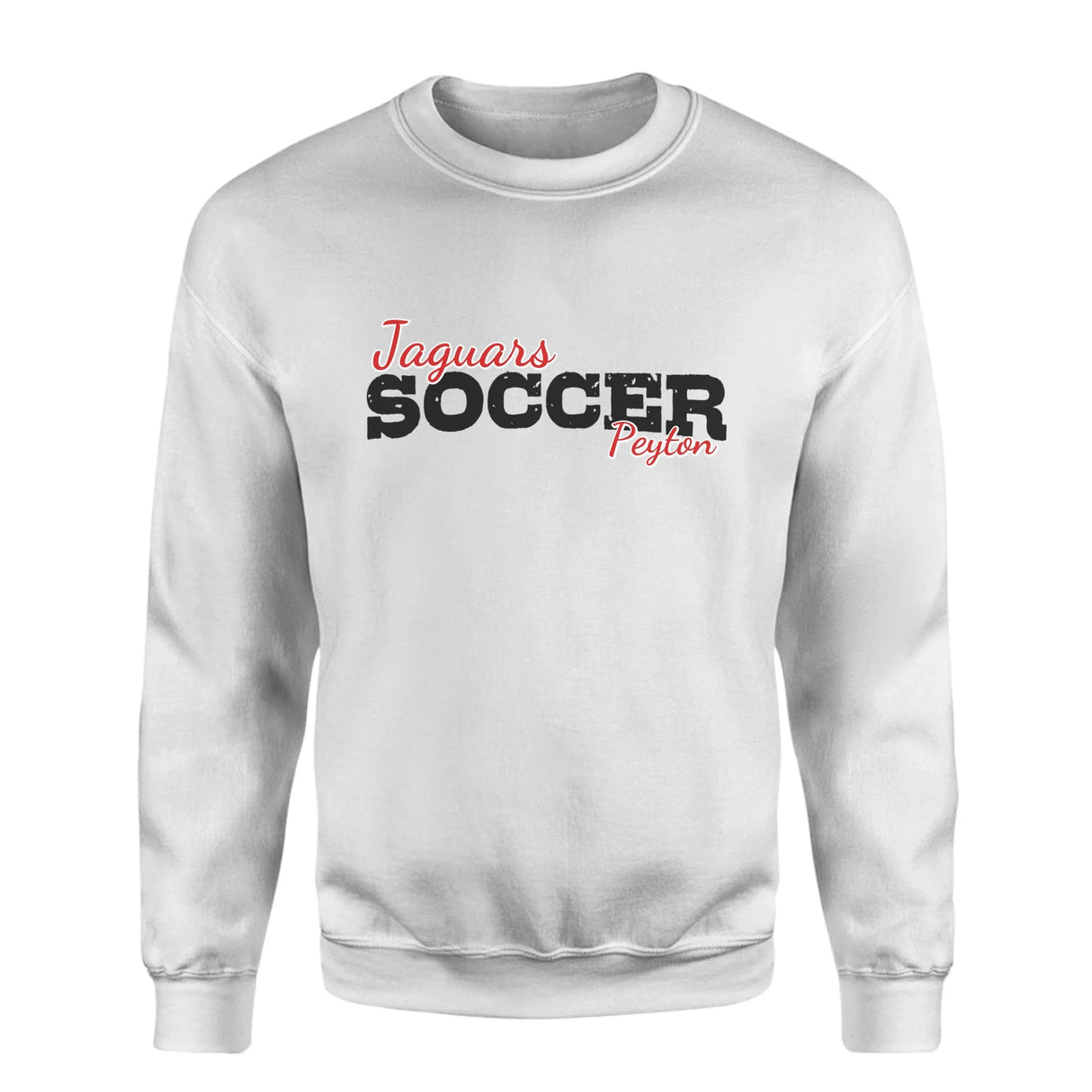Custom Soccer Mascot and Soccer Player Name on a Sweatshirt with a Black Graphic