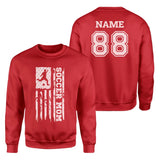 Soccer Mom Vertical Flag With Soccer Player Name on a Sweatshirt with a White Graphic
