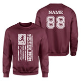 Soccer Mom Vertical Flag With Soccer Player Name on a Sweatshirt with a White Graphic