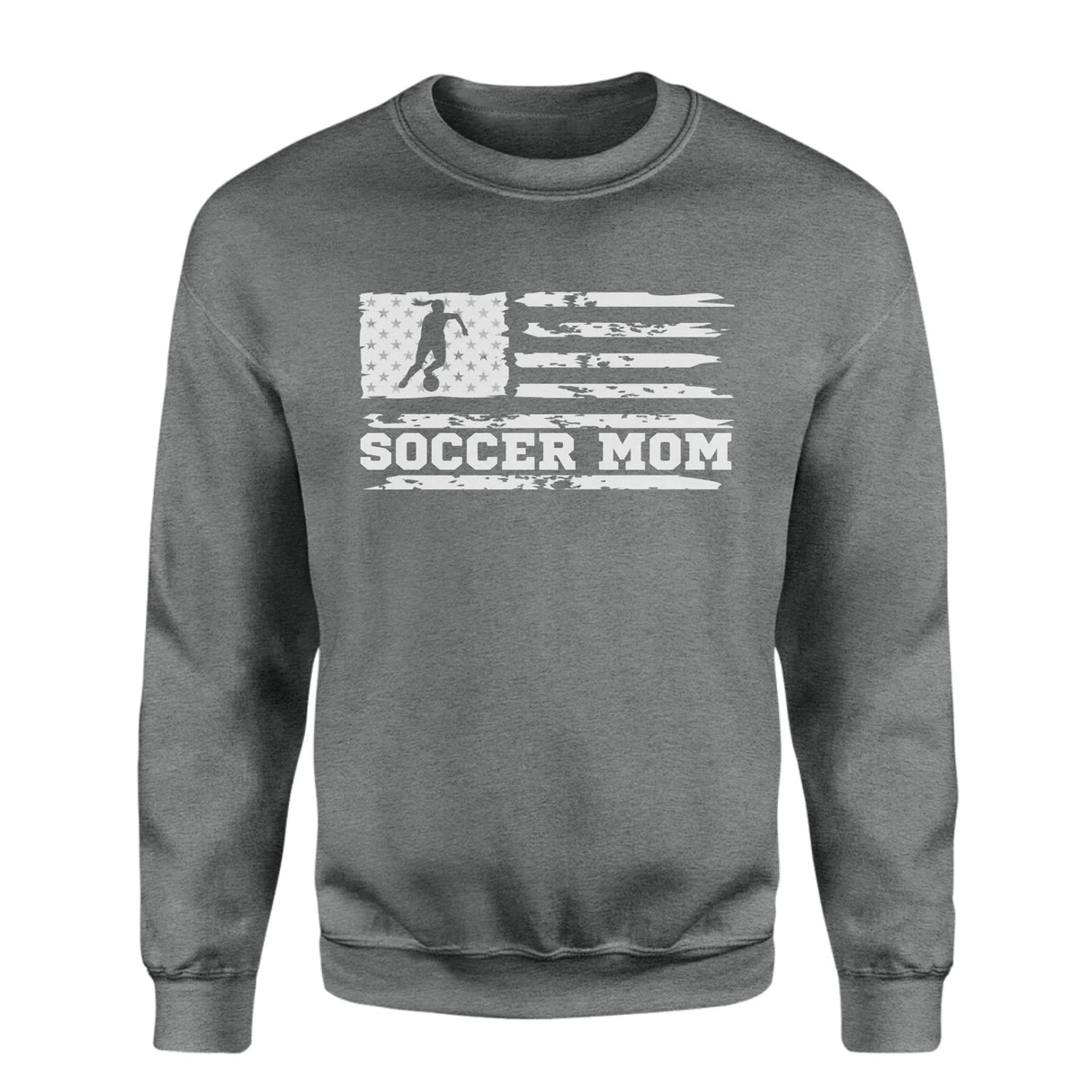 Soccer Mom Horizontal Flag on a Sweatshirt with a White Graphic